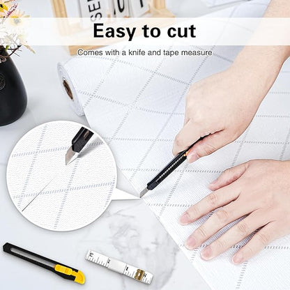 Shelf and Drawer Liner for Kitchen Cabinet,18 in x 30 FT Non-Adhesive Rhombus Cabinet Liners for Shelves Non-Slip Waterproof Kitchen Drawer Liners Contact Paper Shelf Paper with Knife and Tape Measure
