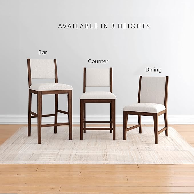 Plank+Beam Sereno Counter Stool, 24", Set of 2, Sturdy Wood Modern Kitchen Counter Height Stool, Upholstered Cushion Counter Chair with Back, Walnut/Ivory