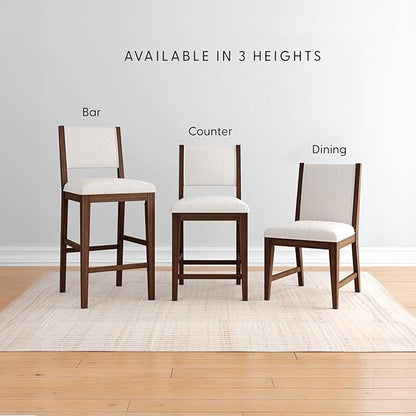 Plank+Beam Sereno Counter Stool, 24", Set of 2, Sturdy Wood Modern Kitchen Counter Height Stool, Upholstered Cushion Counter Chair with Back, Walnut/Ivory