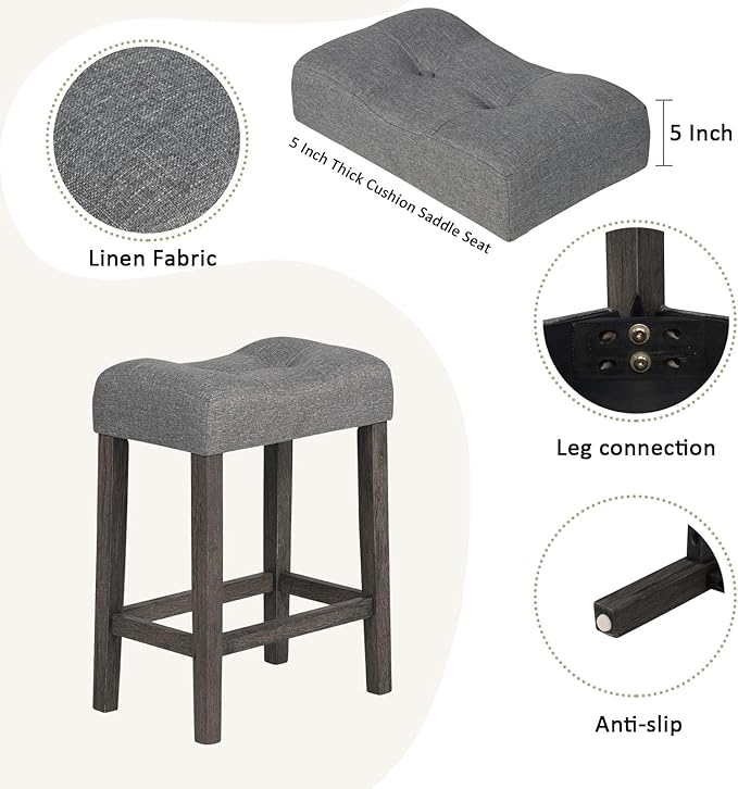HMFULE 59'' Dining Bar Table and Chairs Set with Power Outlet, 4-Piece Industrial Breakfast Table Set with 3 Padded Stools, Wood Console Table Set for Kitchen Living Room Dining Room, Dark Gray