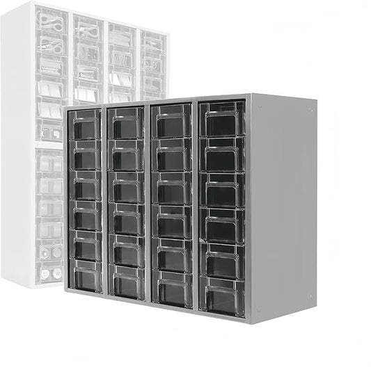 24-Drawer Heavy Duty Metal Parts Cabinet – Bolt and Nut Organizer with Clear PS Drawers, Hardware Storage Cabinet for Workshop Garage or Office, Bolt Bin, Stackable Design, No Assemble