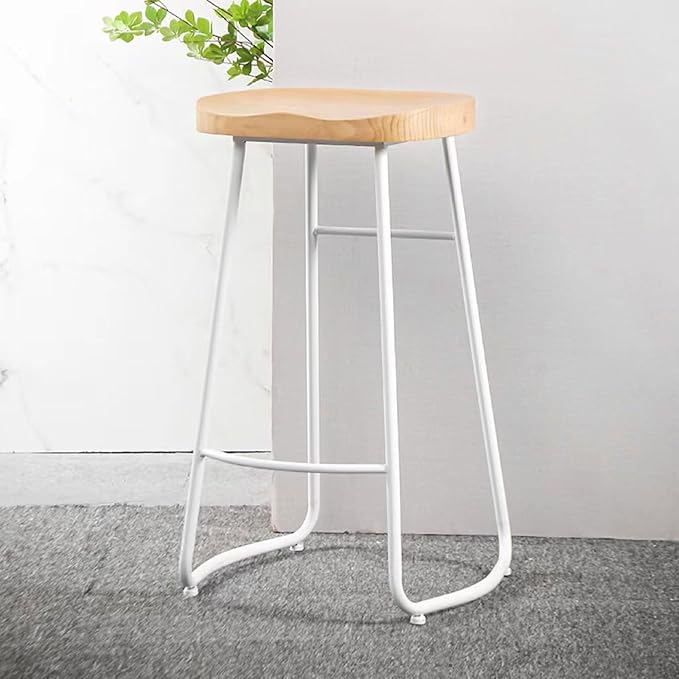 Rustic Backless Solid Wood Stools Set of 2, 45/65/75cm Counter Height stools with Metal Leg and Footrest, Chairs for Kitchen Island Dining Room,White Legs-45cm