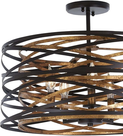 Minka Lavery 4671-111 Vortic Flow Semi-Flush, 5-Light, 300 Total Watts, 20-in H x 9-in W, Dark Bronze with Mosaic Gold Interior