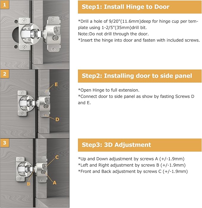 Furniware 20 Pieces 1-5/16 in Overlay Soft Close Concealed Hinge for Face Frame Door, 105° Open Angle Concealed Stainless Steel Hinges for Face Frame Door, Soft Close Cabinet Hinge Satin Nickel