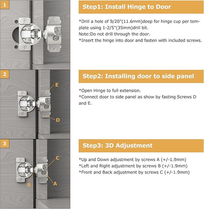 Furniware 20 Pieces 1-5/16 in Overlay Soft Close Concealed Hinge for Face Frame Door, 105° Open Angle Concealed Stainless Steel Hinges for Face Frame Door, Soft Close Cabinet Hinge Satin Nickel