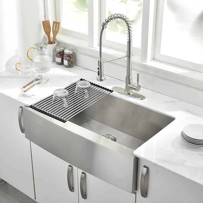 33 Inch Farmhouse Sink Stainless Steel -VOKIM 33x22 Inch Apron Front Kitchen Sink 16 Gauge 304 Stainless Steel Single Bowl Farm Sink