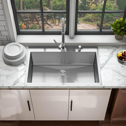 HOTIS 33x22 Drop In Kitchen Sink, Topmount Stainless Steel Brushed Nickel Single Bowl Sink, Extra-thick 16 Gauge For RV Kitchen Laundry Utility with Dish Grid