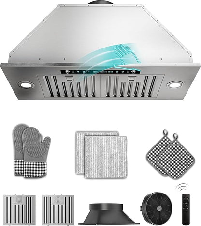 30 inch Stainless Steel Insert Range Hood - 900 CFM, Gesture Control, Ultra-Quiet 4-Speed Vent, LED Lights, Ducted/Ductless Convertible