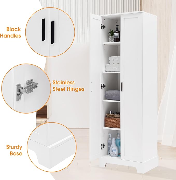 Favfurish 71" Tall Bathroom Storage Cabinet with Doors, Modern Linen Cabinets w/Adjustable Shelves & Anti-Tipping Device, Easy Assembly, Freestanding Organizer for Dining Room,Kitchen,Office,White