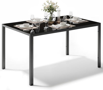Modern Black Glass Table with Tempered Glass Top, Rectangular Dining Table, Space Saving for Apartments & Small Places, 47.25", Black