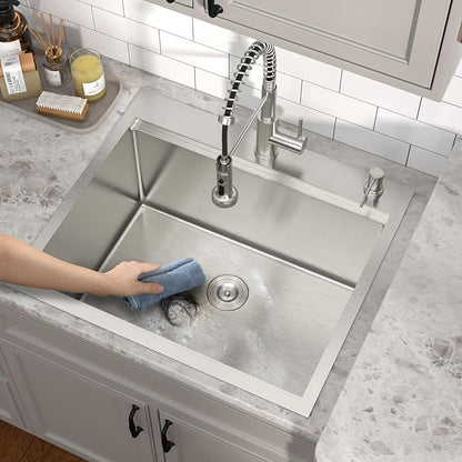 Outdoor Kitchen Sink - Drop In Utility Sink with Faucet Combo 25x22x12 Topmount Workstation 16 Gauge Stainless Steel Single Bowl Sinks for Laundry Room, Outdoor, Garage #TLT-0063