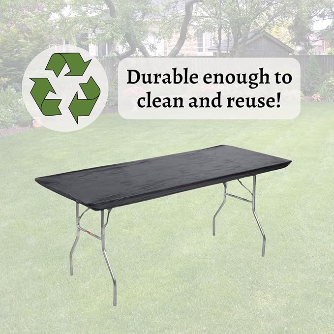 Kwik-Covers 8' Rectangular Plastic Table Covers 30" x 96" (8 Feet), (10 Pack, Black)
