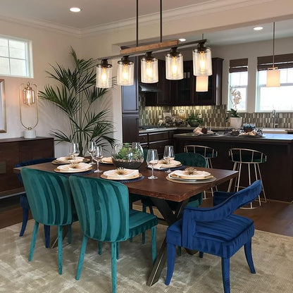 Dining Room Light Fixture,5-Light Kitchen Island Lighting Farmhouse Chandelier,Matte Black Metal Wood Industrial Pendant Lighting,Modern Dining Table Lights