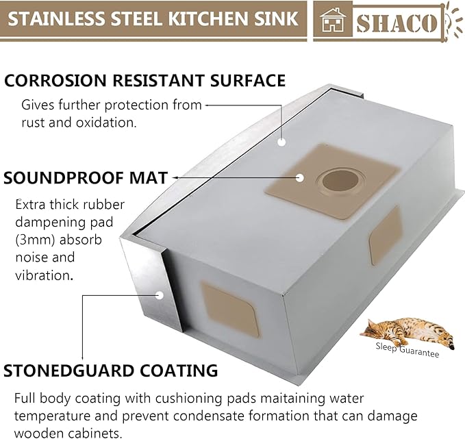 SHACO 33 Inch Stainless Steel Farmhouse Sink, 33x21 Apron Front Farm Sink, 9 Inch Deep 16 gauge Commercial Single Bowl Kitchen Sink