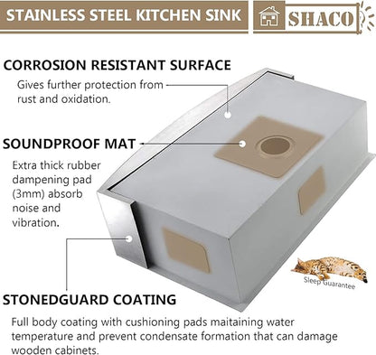 SHACO 33 Inch Stainless Steel Farmhouse Sink, 33x21 Apron Front Farm Sink, 9 Inch Deep 16 gauge Commercial Single Bowl Kitchen Sink