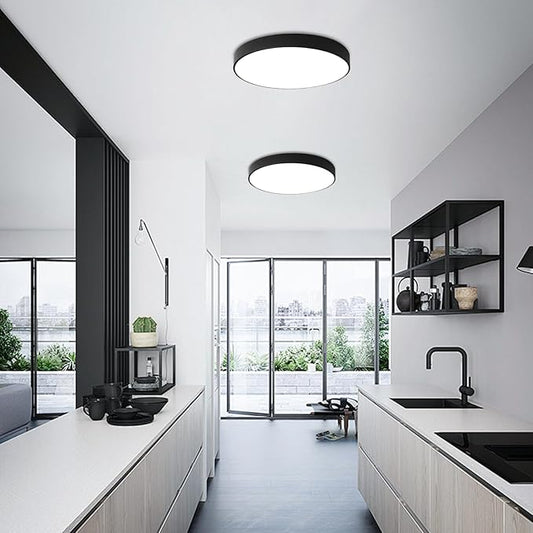 Ganeed 2-Pack Flush Mount LED Ceiling Light Fixture Black, 12 Inch Cool White Modern Ceiling Lamp 1440LM Low Profile Ceiling Light for Kitchen Bedroom Hallway Porch, 24W
