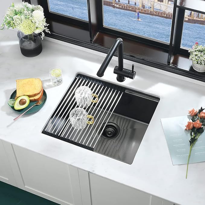21 Inch Black Bar Sink Undermount-iAnomla 21x19 Small Kitchen Sink Black Stainless Steel Wet Bar Prep Sinks Undermount 16 Gauge Singe Bowl Deep Under Mount Rv Sinks with Cutting Board