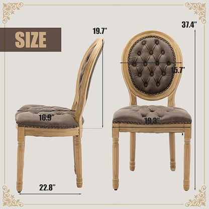 SoarFlash French Dining Chairs Set of 4, Vantage Dining Chair with Round Back, Farmhouse Country PU Leather Dining Chair for Kitchen,Bedroom,Brown