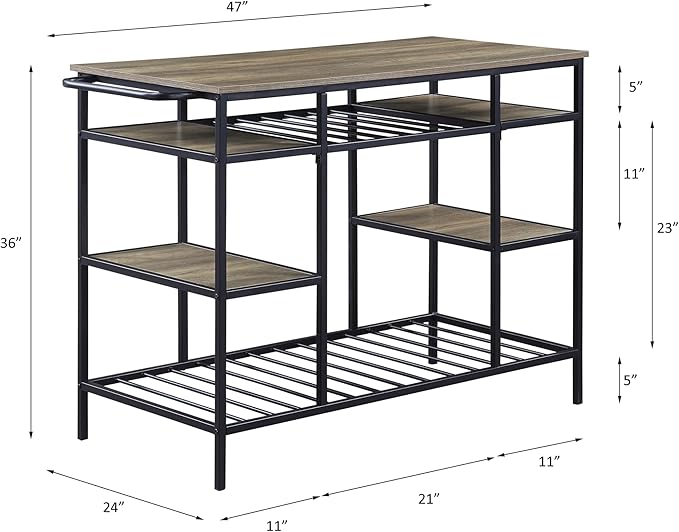 GOWE Lona Rustic Oak & Black Finish Kitchen Island