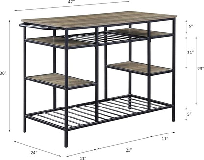 GOWE Lona Rustic Oak & Black Finish Kitchen Island