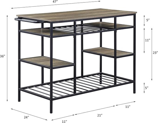 GOWE Lona Rustic Oak & Black Finish Kitchen Island