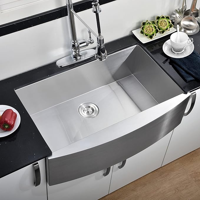 Comllen Commercial 30x20 Inch 304 Stainless Steel Farmhouse Sink, Single Bowl Kitchen Sinks 16 Gauge 9 Inch Deep Handmade Undermount Farm Apron Front Kitchen Sink