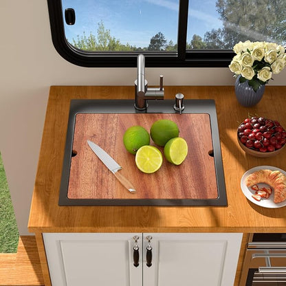 21 Inch Outdoor Kitchen Sink with Faucet- Beslend Gunmetal Black 21x20 Drop In Outdoor Bar Sink, 16 Gauge Stainless Steel Kitchen Sinks Workstation Single Bowl Above Counter Indoor Outdoor