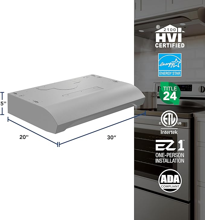 Broan-NuTone 30 Inch Alta Under Cabinet Range Hood, ENERGY STAR, 350 Max Blower CFM - Electric Rangehood and Exhaust for Kitchen Stove Cooking and Ventilation, Stainless Steel