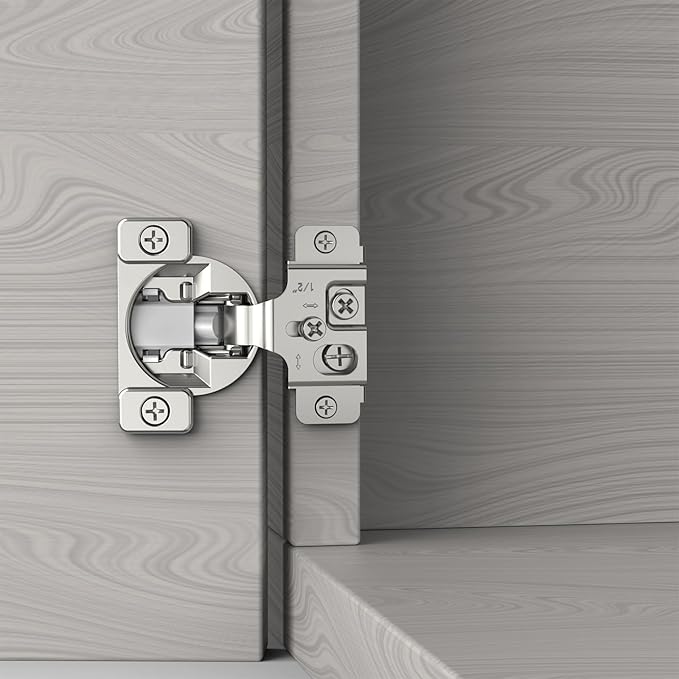 Furniware 50 Pieces 1/2" Overlay Soft Close Concealed Hinge for Face Frame Cabinet Door, 2-Hole Flush Mount Cabinet Door Hinge with Detachable Damper for Speed Control, 105° Opening Angle