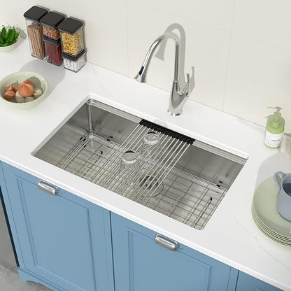 30 Inch Undermount Kitchen Sink 30x18 Workstation Undermount Sink Stainless Steel 16 Gauge 8 In Deep Single Bowl Under Counter with Accessories
