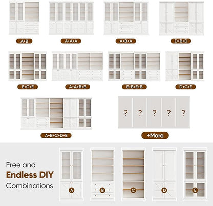 70.8" Tall Farmhouse Kitchen Pantry Cabinet with Doors, Modular Storage Cabinet with 4-Tier Adjustable Shelves, Wooden Hutch for Kitchen or Living Room, White