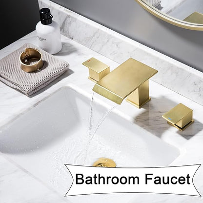 Roman Tub Faucet Brushed Gold Deck Mount Waterfall Bathtub Faucet 2 Handles High Flow Bath Tub Faucet Set