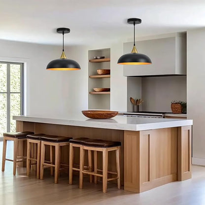 13.8" Large Pendant Light Fixtures, Dome Black and Gold Pendant Lights,Adjustable Pendant Lamps for Dining Room,Kitchen Island