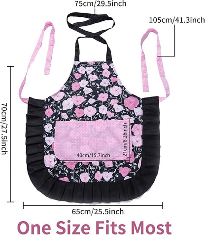 Lovely Flower Pattern Retro Aprons With Large Pockets for Women Girls Cooking Kitchen Bakery Mother's Gift