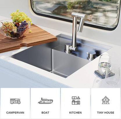 TORVA RV Kitchen Sink, 15 x 18 x 9 Inch Undermount Bar Sink 16 Gauge Stainless Steel Single Bowl Sink with Foldable Faucet Cutting Board, Grey