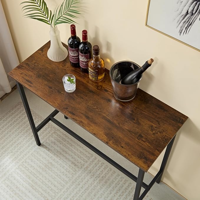 3 Piece High Top Table Set Kitchen Bar Table and Bar stools Set for 2, Island Dining Table and Tall barstools,Counter Height Pub Small Table Set, Industrial, Rustic Brown