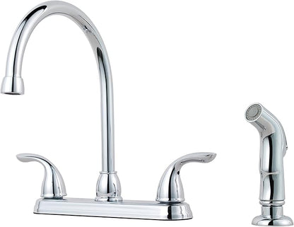 Pfister G1365000 Pfirst Series 2-Handle Kitchen Faucet with Side Spray in Polished Chrome, 1.8 GPM