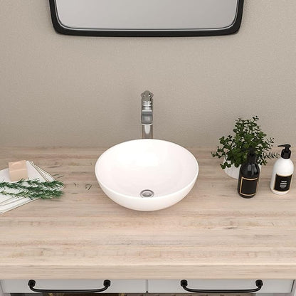 Mocoloo Vessel Sink 16'' x 16'' Bathroom Sink Countertop Small Ceramic Bathroom Sinks White Porcelain Vanity Bowl Above Counter Art Basin