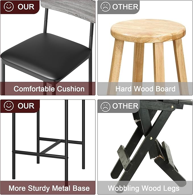 TrailBlaze Bar Stools Set of 4, 25.5'' Counter Height PU Upholstered Barstools with Backrest & Footrest, Modern Metal Legs - Kitchen Island, Dining Room, Apartment - Easy Assembly - Rustic Grey