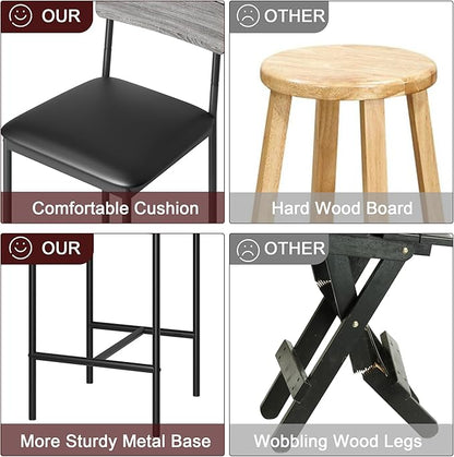 TrailBlaze Bar Stools Set of 4, 25.5'' Counter Height PU Upholstered Barstools with Backrest & Footrest, Modern Metal Legs - Kitchen Island, Dining Room, Apartment - Easy Assembly - Rustic Grey
