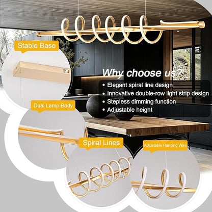 Modern Gold Chandelier Led Chandelier Modern Chandelier for Dining Room Light Fixture,L39.3 Modern Led Pendant Light for Kitchen Island Lighting Dimmable with Remote