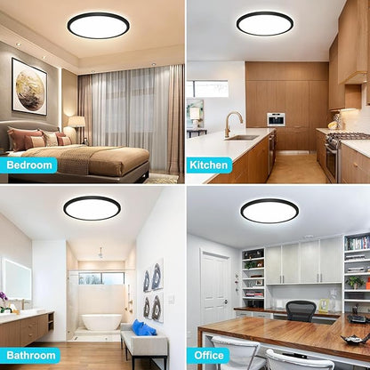 libtit 13 Inch Led Flush Mount Ceiling Light Fixtures, 3 Color 3000K-4500K-6000K Selectable, Thin Flat Round Lighting Fixture Surface Mount for Office Garage Hallway (Black, 12 Pack)
