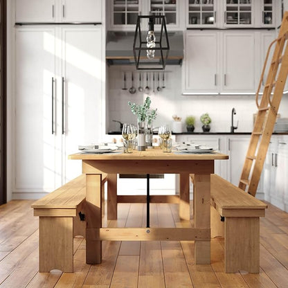 Flash Furniture HERCULES 7' x 40" Rectangular Antique Rustic Solid Pine Folding Farm Table, Light Natural
