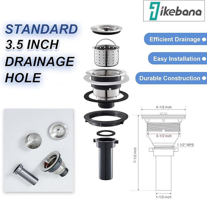 IKEBANA 24 x 18 Inch Brushed Nickel Kitchen Sink Drop in, 16 Gauge Stainless Steel Wet Bar Sink Topmount Single Bowl Small Kitchen Sinks, Outdoor RV Prep Sinks With Dish Grid& Drain
