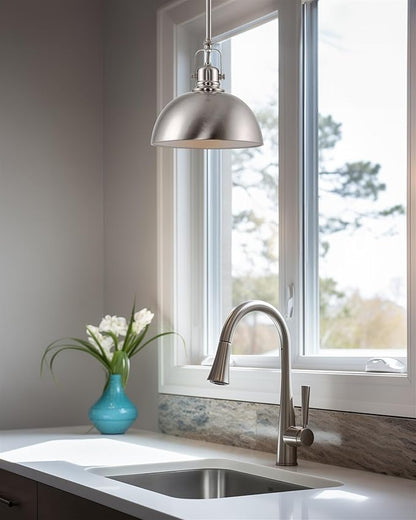 Kira Home Belle 9" Modern Industrial Pendant Light with Dome Shade, Petit Retro Metal Silver Hanging Light, Brushed Nickel Finish