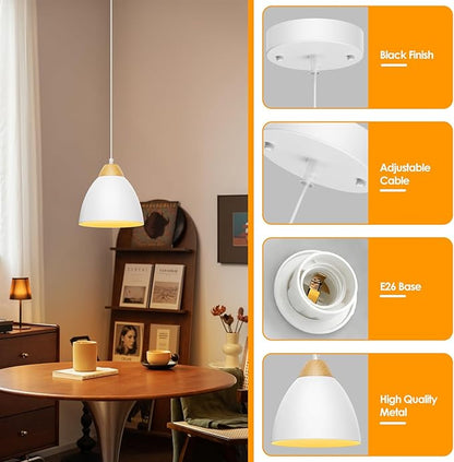 3 Pack Pendant Lights for Kitchen Island, 5.9" Cone Metal Shade Adjustable Height White Small Hanging Lamps for Dining Room Light Fixtures Over Table Modern Ceiling Fixture