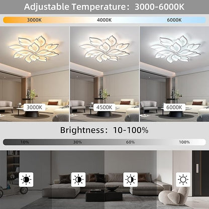 JAYMP 35.4" Flower Shaped Ceiling Light Dimmable Modern Ceiling Lamp Remote Control LED Lighting Fixture for Living Room Kitchen Dining Room (White/12 Petals)