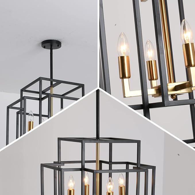 12-Light Kitchen Island Lighting, Modern Farmhouse Dining Room Light Fixtures Over Table, Black and Gold Chandelier for Dining Room, Living Room, Foyer, Entry, Staircase, Hallway