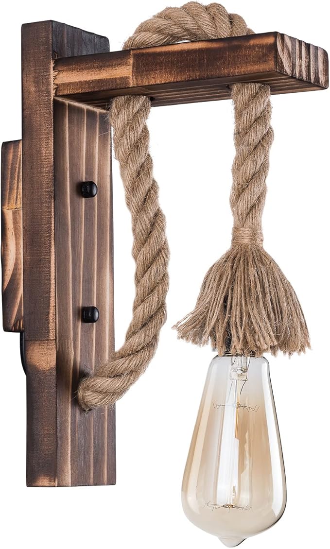 11.4" Height Wall Lamp Wood Wall Sconce Lighting Fixture Farmhouse Wall Lights Rustic Wall Mount Lamp with Wood Shelf Bracket Porch Lights Indoor Lighting for Bedroom, Living Room, Porch