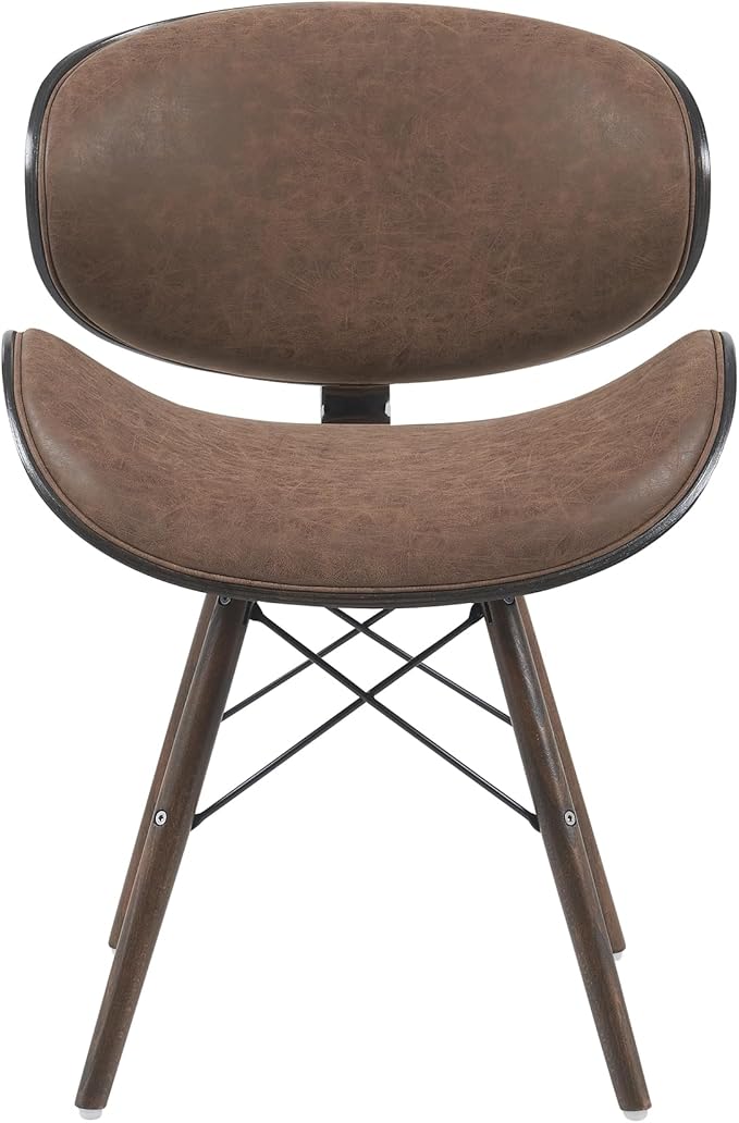 Armen Living Cassie Mid-Century Dining Chair with Vintage Dark Brown Faux Leather and Espresso Oak Finish